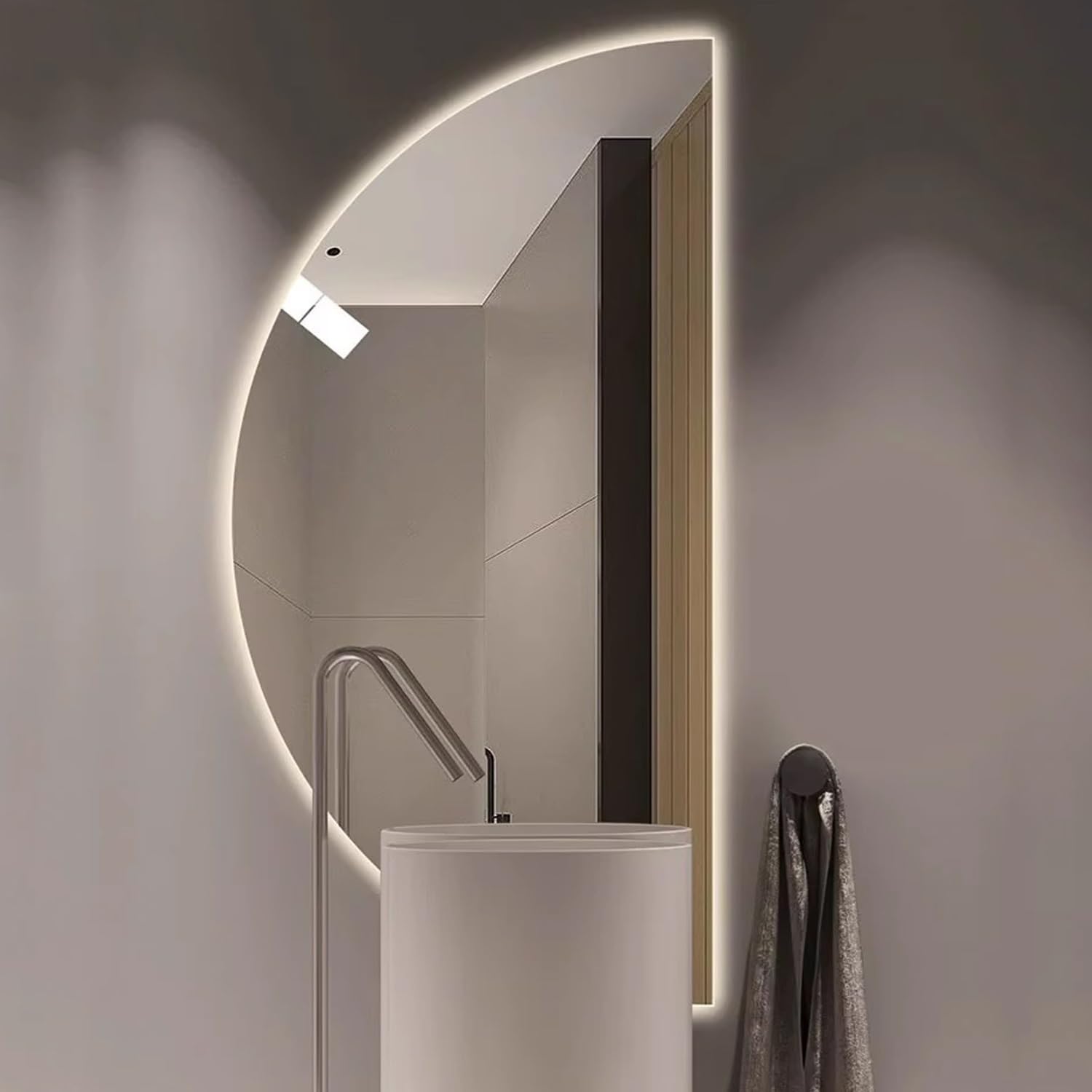 Large Half Circle Frameless Smart Wall Mirror, 3 Colors Backlit Anti-Fog Bathroom Mirror, with Touch Switch, for Vanity Entryways Home Decor(Left,16 * 32in)