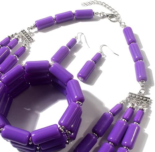 Miniatura 5 de Juego de collar de cuentas multicapa de estilo bohemio + aretes + pulsera para mujeres y niñas