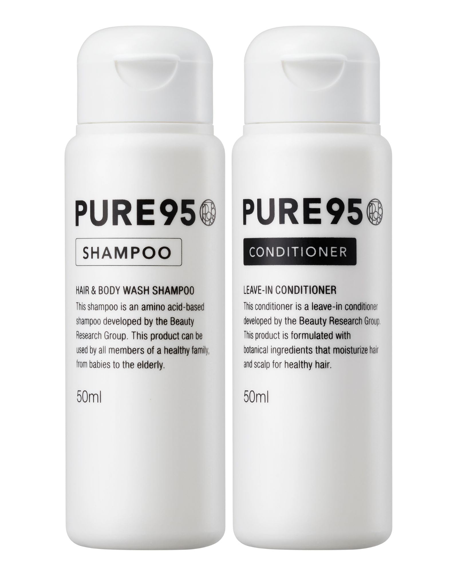 PURE95 お試しセット シャンプー コンディショナー 各50ml【 美容室専売品 】植物性 アミノ酸シャンプー&ヘアミルクパーミングジャパン ピュア95（ 全身洗える 地肌ケア スカルプケア 洗い流さないトリートメント エイジングケア サロン専売 ） パーミングジャパン ピュア95育髪コンシェルジュ監修