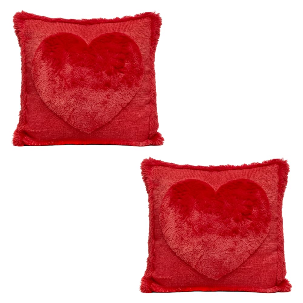 Mioyoow Red Valentine's Day Throw Pillow Covers, 2Pcs Heart 3D Plush Cushion Covers Comfort Valentines Pillowcase With Concealed Zipper For Wedding Room Decor