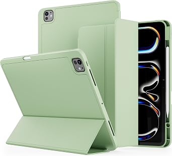 VAKS for iPad Pro 13 inch Case M4 2024 7th Generation with Pencil Holder, Trifold Stand Smart Cover Auto Wake/Sleep, Supports Apple Pencil 2 / Pro, Soft TPU Back, Matcha Green