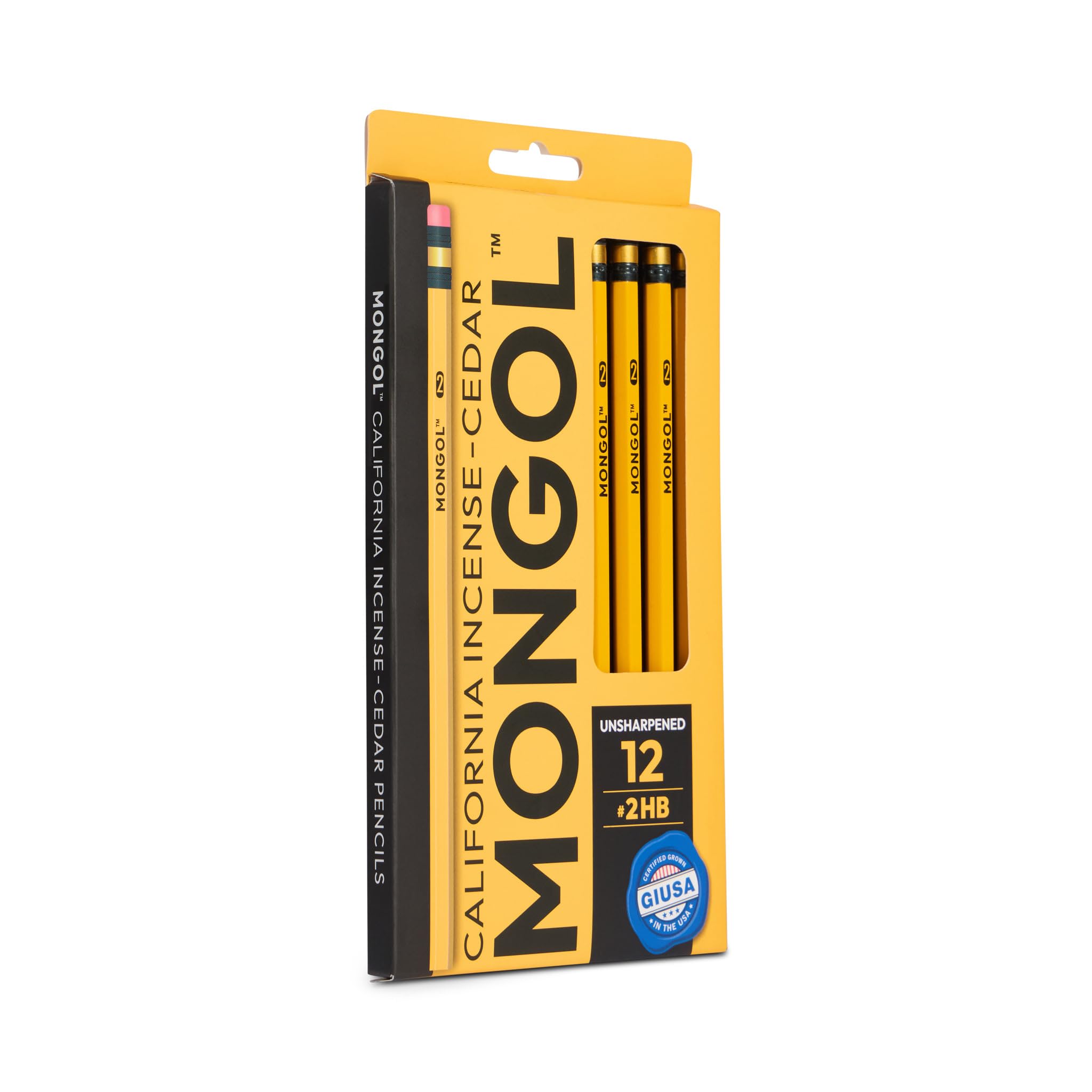 Mongol Classic Incense Cedar #2 Pencil - 12-Pack - Unsharpened, European Graphite Core, US Grown Cedar, Smudge Free Eraser – Nontoxic PMA Certified