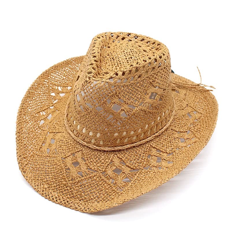 Chapeau de cowboy ajouré pour les vacances au soleil d'été en paille beige - 5