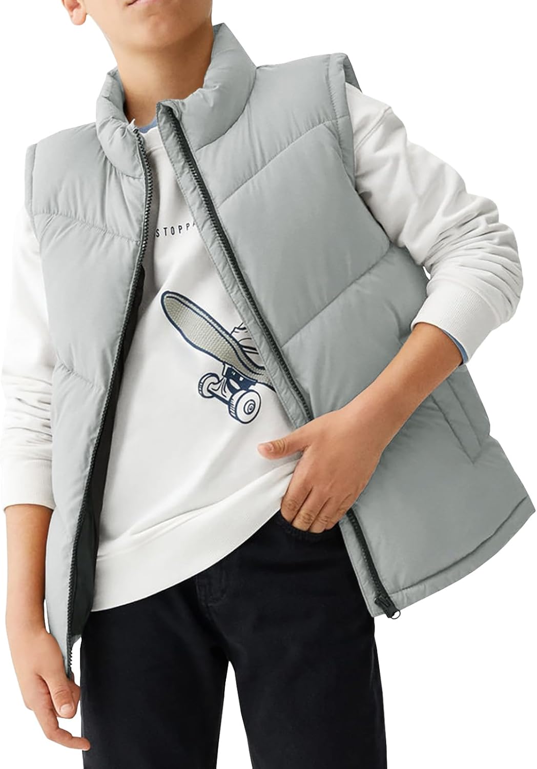 Meikulo Boys Zip Up Puffer Vest Kids Stand Collar Quilted Gilet Sleeveless Jackets Outwear with Pockets - Image 2