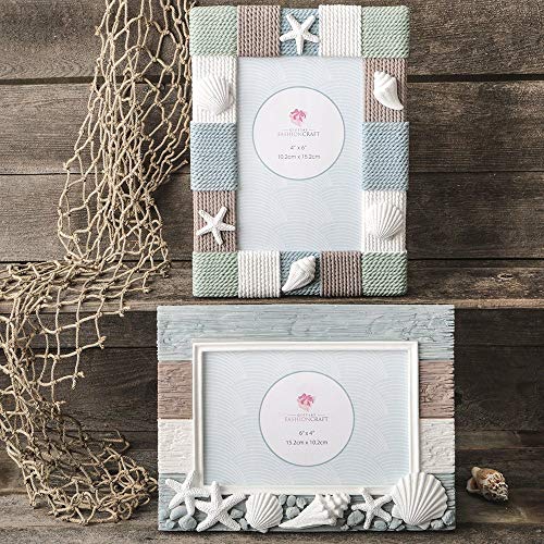 Beach Sea Ocean Shell Themed Picture Frames ~ Set Of 2 Frames ~ For 4X6 ~ Vertical ~ And 6X4 ~ Horizontal ~ Photos Perfect For Wedding Summer Vacation Graduation Or Completing Beach Themed Décor #TOP1