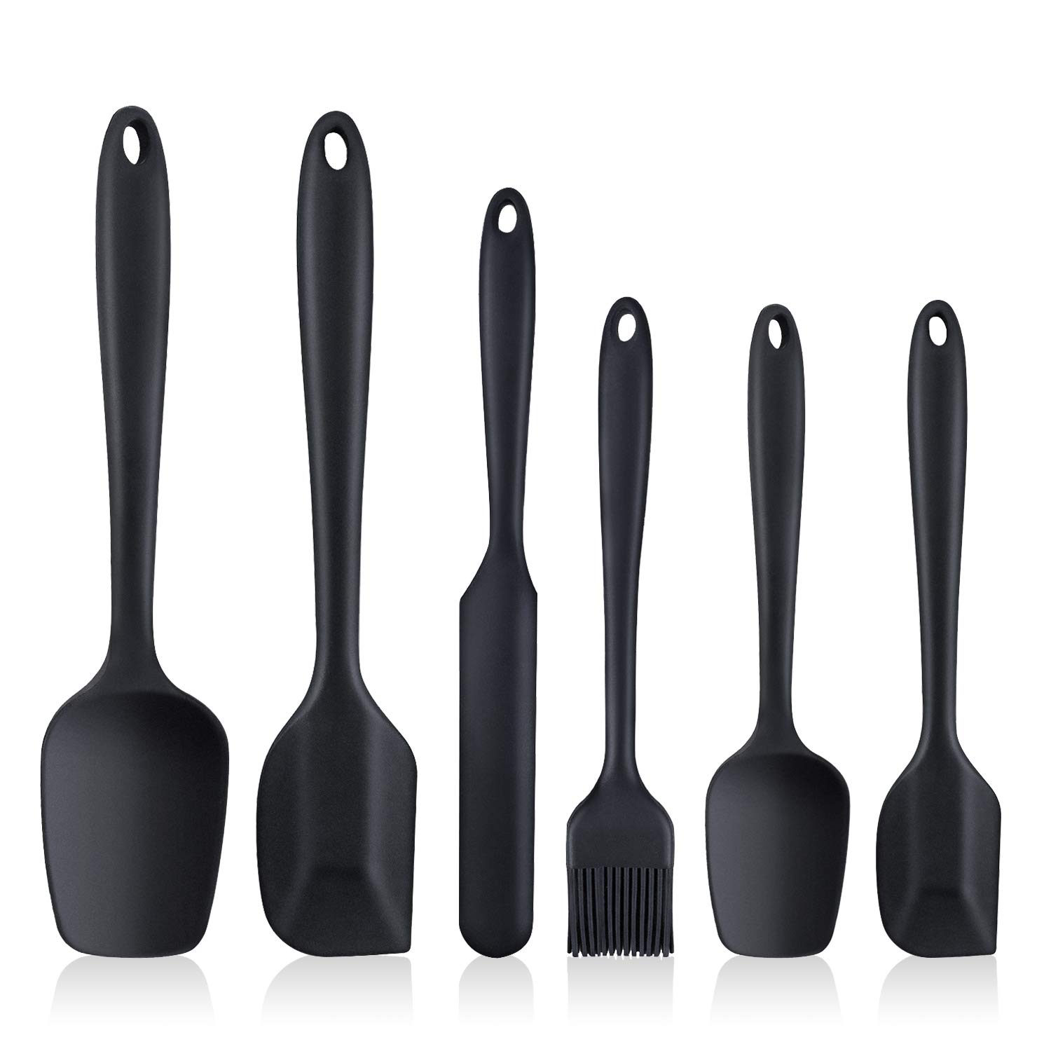 Silicone Spatula,6 piece Non-scratch Heat Resistant Rubber Spatula with Stainless Steel Core,Non Stick and Good Grips Spatulas for Cooking,Baking and Mixing(Black)