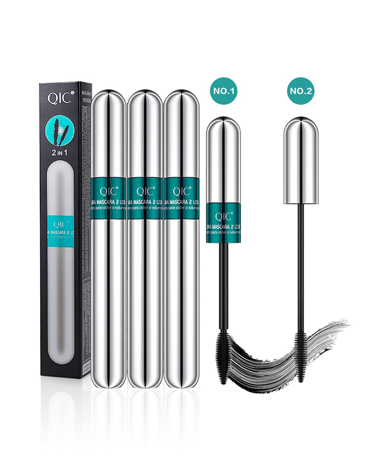 3PCS 4D Silk Fiber Lash Mascara, 2 in 1 Thrive Mascara For Natural Lengthening And Thickening Effect(Pack of Drak Cyan)