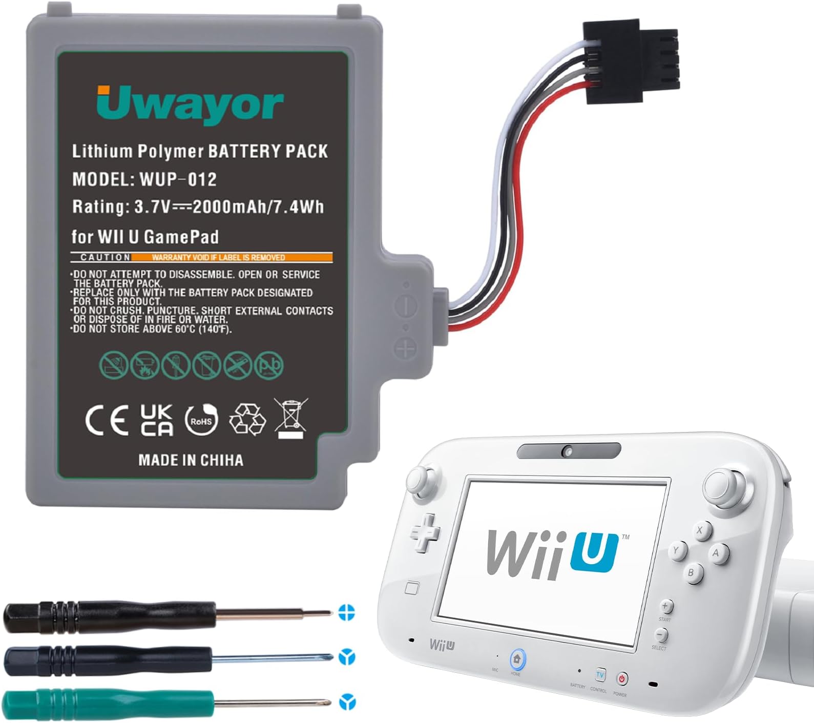 Uwayor Replacement Battery Pack for Wii U Gamepad Controller 3.7 V 2000 mAh WUP-012 Battery