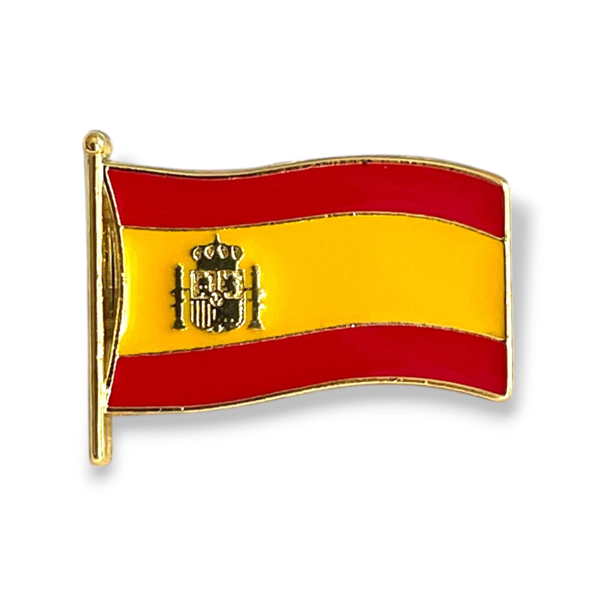 Pin Bandera España Ondeante Mástil Escudo Nacional Aleación Zamak 3,5x2 cm Broche Solapa Enganche Mariposa