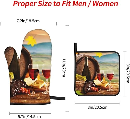 Miniatura 2 de Juego de 4 manoplas de horno y soportes para ollas con temática de vino, guantes resistentes al calor para cocina, hornear, asar a la parrilla,