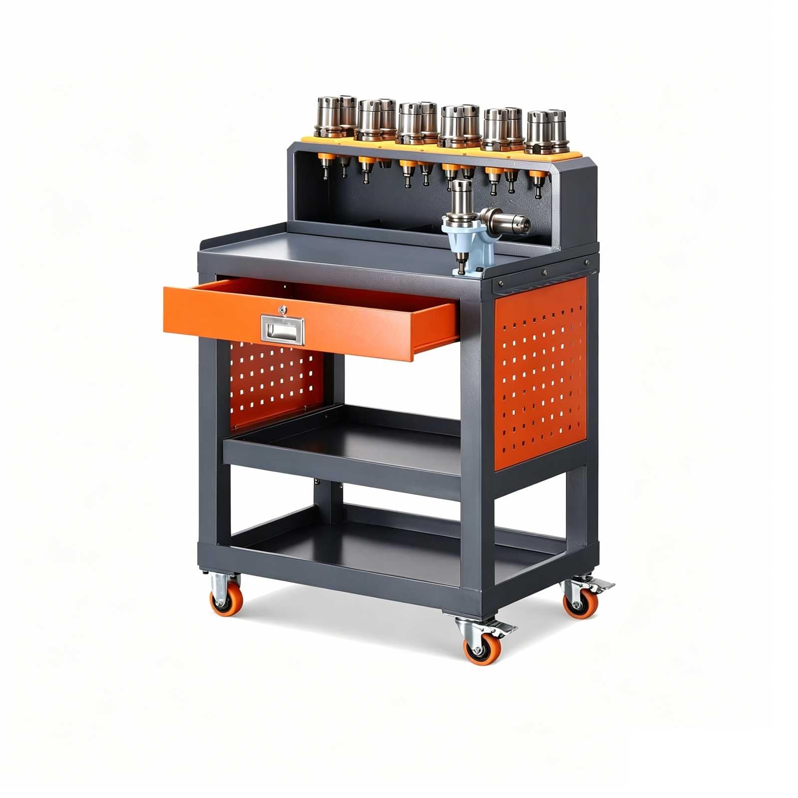 Multi-Tier Workbench Garage Tool Organizer Cabinet with Pegboard, Hanging Parts Bins, Shelves for Workshop, Home, Industrial Use(Y)