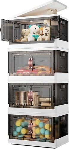 Vista 11 de Cajas de Almacenamiento de Plástico de 4 Niveles con Tapa 23QT, Contenedores de Almacenamiento Apilables con Ruedas, Cajas de Almacenamiento Blanco