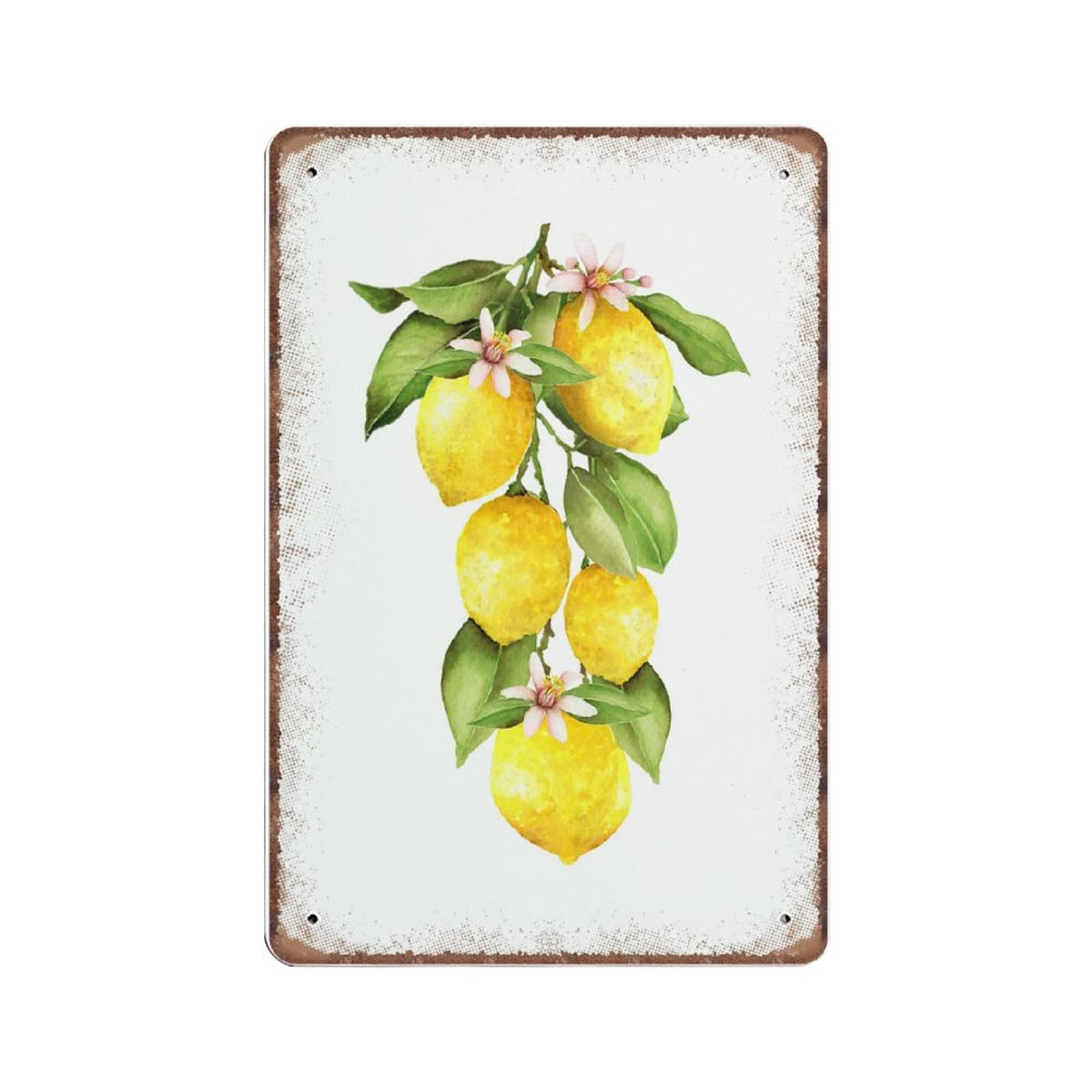 Dreacoss Material_tin 5 Lemon Tin Signs Lemon Bunch Summer Fruit Sign Lemon Leaf Greenery Funny Vintage Metal Sign Plaqu Poster Wall Art Pub Bar Kitchen Garden Bathroom Home Decor, 140Mm X 200Mm