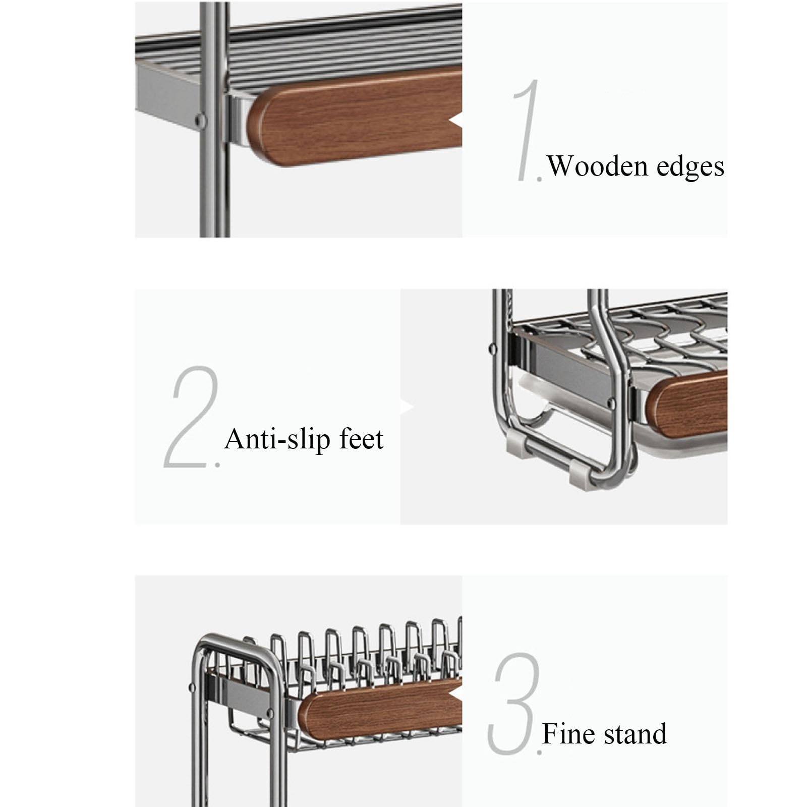 Escurridor de cocina de acero inoxidable, diseño que ahorra espacio para secar platos, cubiertos y utensilios, duradero y resistente al óxido, fácil de limpiar, cabe en encimeras