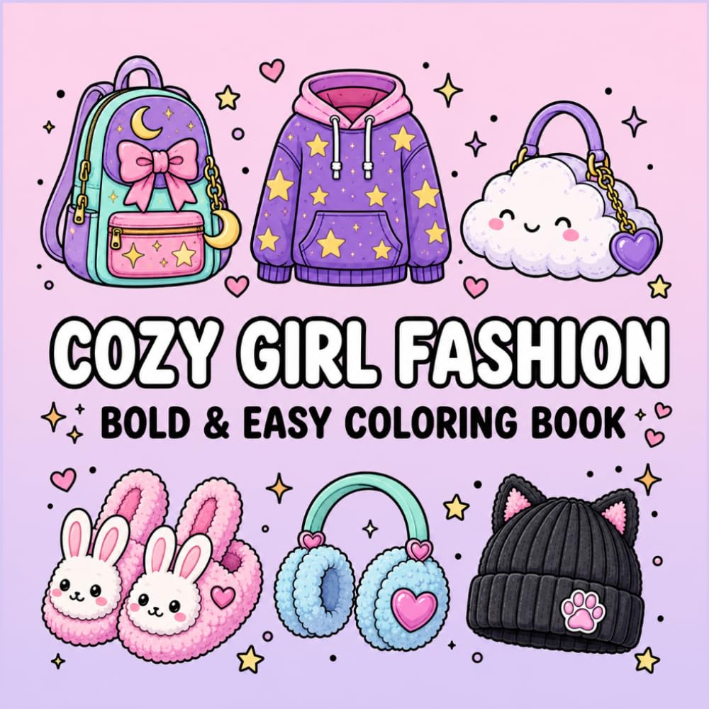 Cozy Girl Fashion Bold & Easy Coloring Book for Kids, Teens and Adults: Cute Kawaii Clothes, Accessories & Cozy Fashion Styles for Stress Relief and Relaxation (K-Pop Love Coloring Book Series)