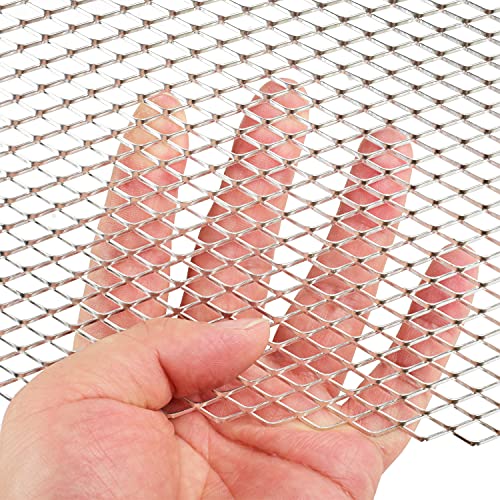 Aggauto Universal 40"X13" Car Grill Mesh - Aluminum Alloy Automotive Grille Insert Bumper Rhombic Hole 6X12Mm, One Of The Most Multifunctional Shape Grids Silver #TOP2