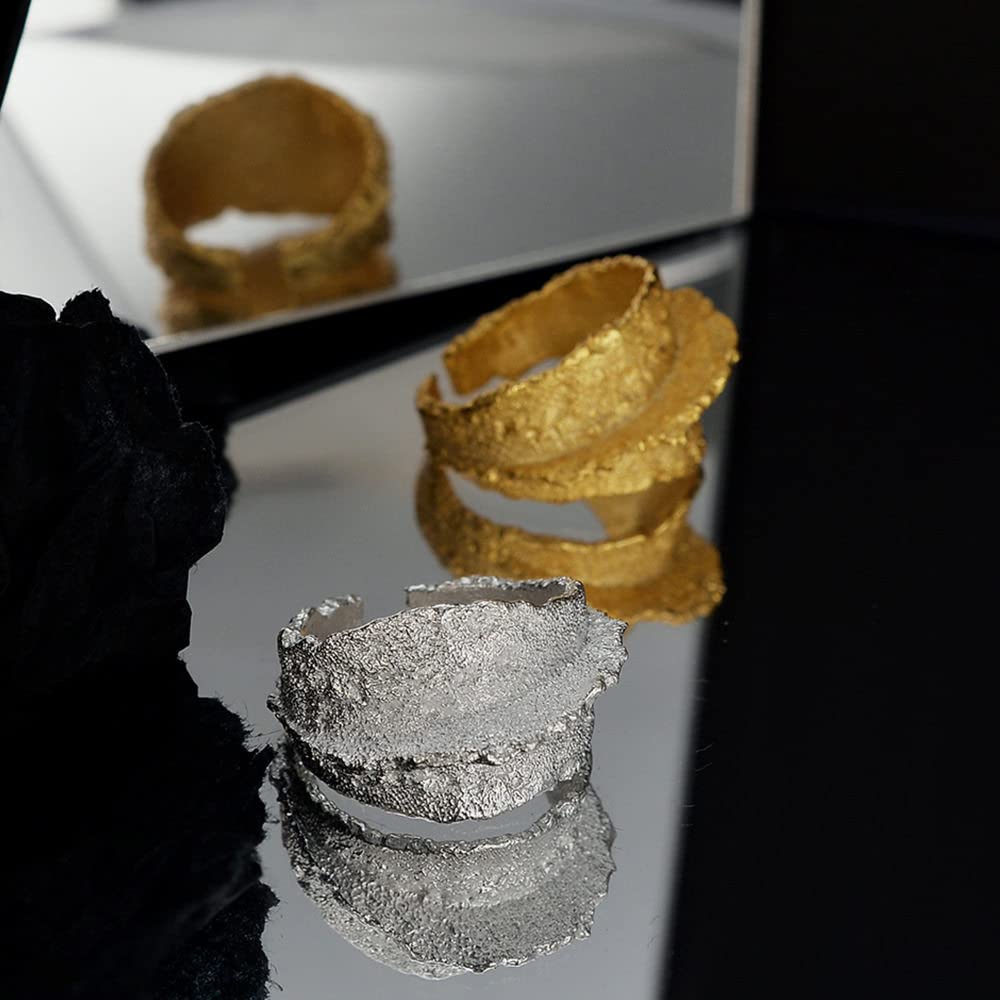 Anello In Argento Sterling 925,Anelli Regolabili Per Le Donne Lamina Di Latta Texture Argento Sterling 925 Pieghe Grosse Anelli Di Eternità Anelli Di Fidanzamento Placcati Oro Anelli Di Fidanzament