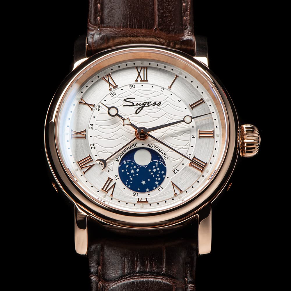 LOve Peace Moonphase Automatische Mechanische Herrenuhr Armbanduhren Möwe Uhrwerk ST2108 Wasserdichte Uhr Saphirglas Uhren Roségold Retro, rose gold, Retro