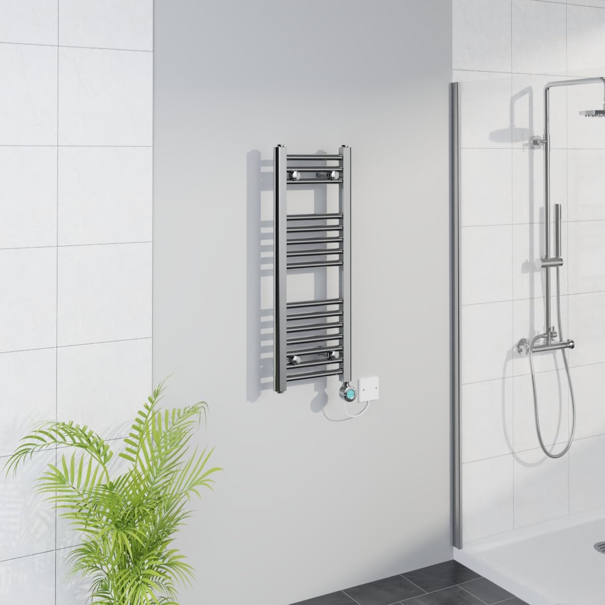 Warmehaus Smart WiFi Thermostatic Electric Bathroom Straight Heated Towel Rail Warmer Radiator with Timer 800x300mm - Chrome