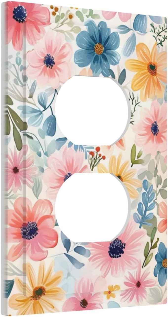 Flowers Floral 1 Gang Duplex Receptacle Wall Plate Decorative Light Switch Cover Plates Outlet Electrical Faceplate Plug Socket Covers Switchplates for Bathroom Home Bedroom Decor 5 * 3 Inch