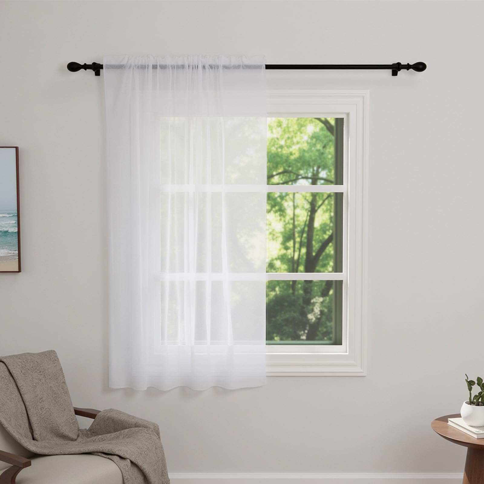 Zdada Net Curtains for Windows 54 Drop, White Slot Top Voile Curtains, Semi Transparent Sheer Curtain Net Curtain Panel for Living Room Kitcken W60xL54 Inch,1 Panel