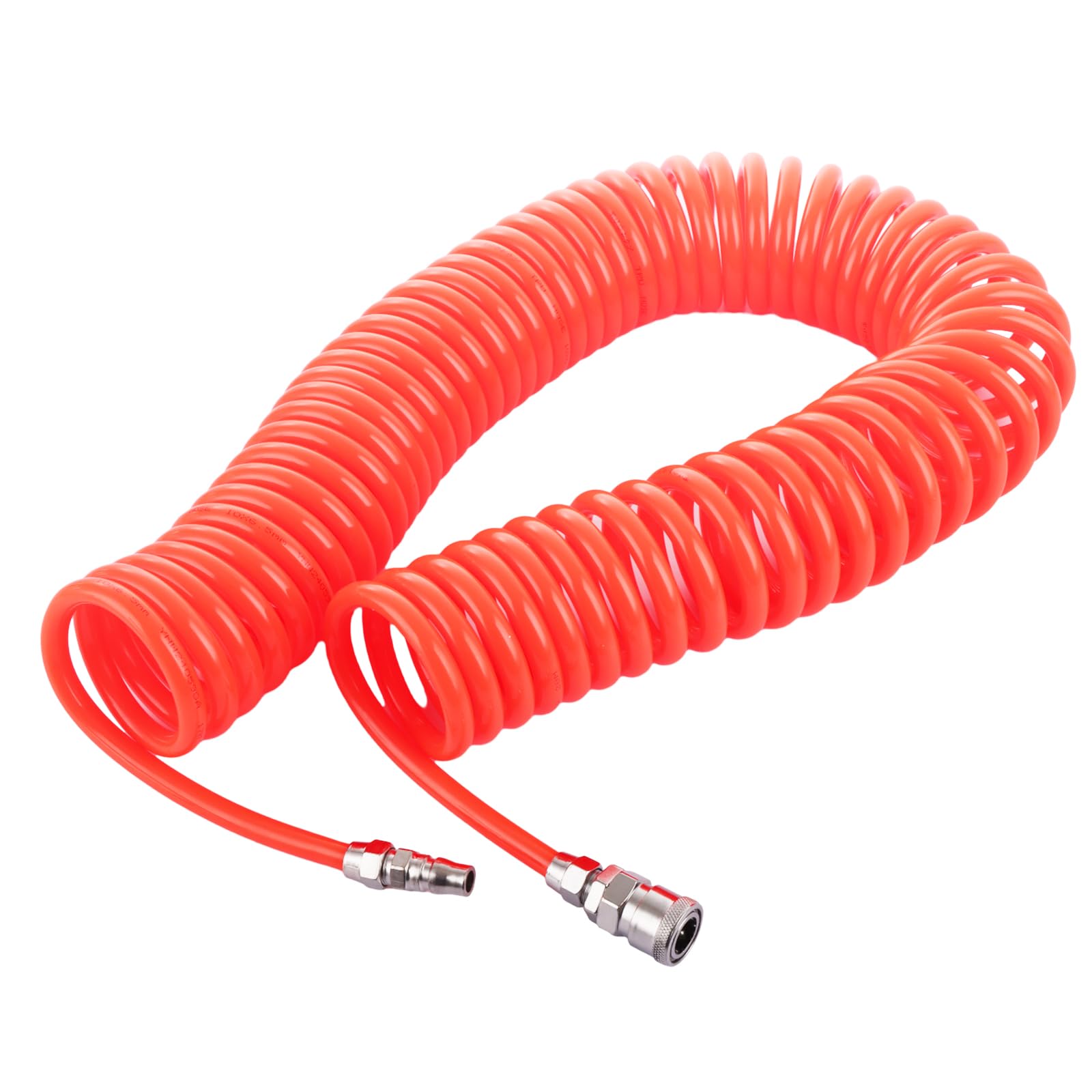 ASelected Air Compressor Hose Polyurethane Recoil with 1/4 inch Europe Quick Coupler and Plug Fittings,12m Length,6.5mm IDx10mm OD with Bend Restrictor,Long Air Line Hose Compressor Tool Coiled,Red