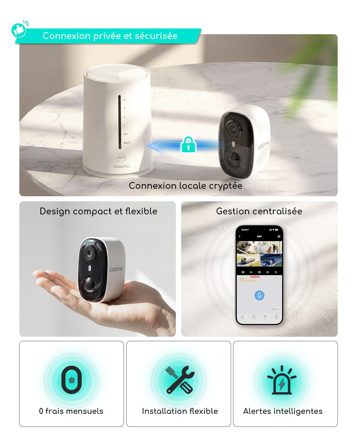 COOAU 4MP Camera Surveillance WiFi exterieure sans Fil, Stockage Local 64 Go, Kit 2 Caméras + Base, sans Abonnement, 365 Jours avec Technologie Solaire BC, WiFi 2.4/5GHz - 5