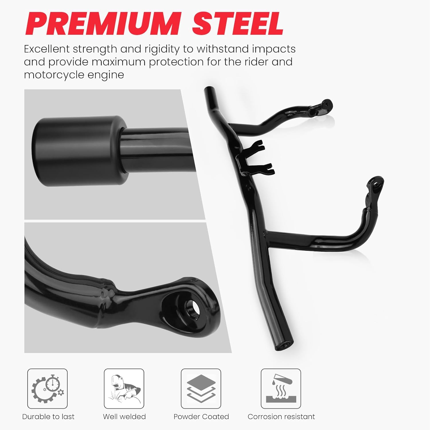 2014-2025 Engine Guard Flat Out Crash Bar compatible with Harley Davidson Touring Street Road Glide Road King Electra Glide Ultra Limited, Gloss Black Motorcycle Bumper