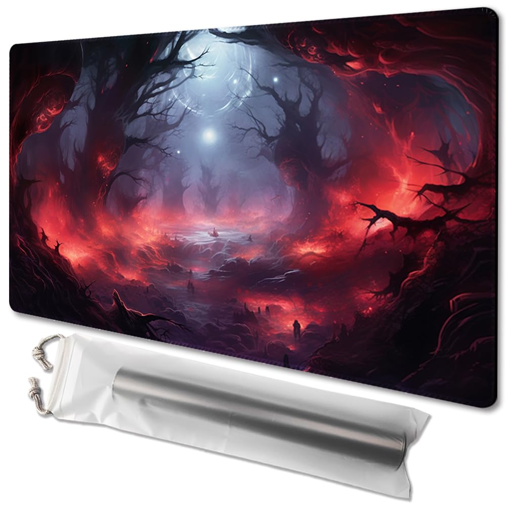 Mata do gier karcianych Rozmiar 61x35,5 cm Z torebkami do przechowywania, antypoślizgowa podstawa, druk, idealna dla entuzjastów gier karcianych Mata TCG (Bez strefy, Popioły Upadłych)