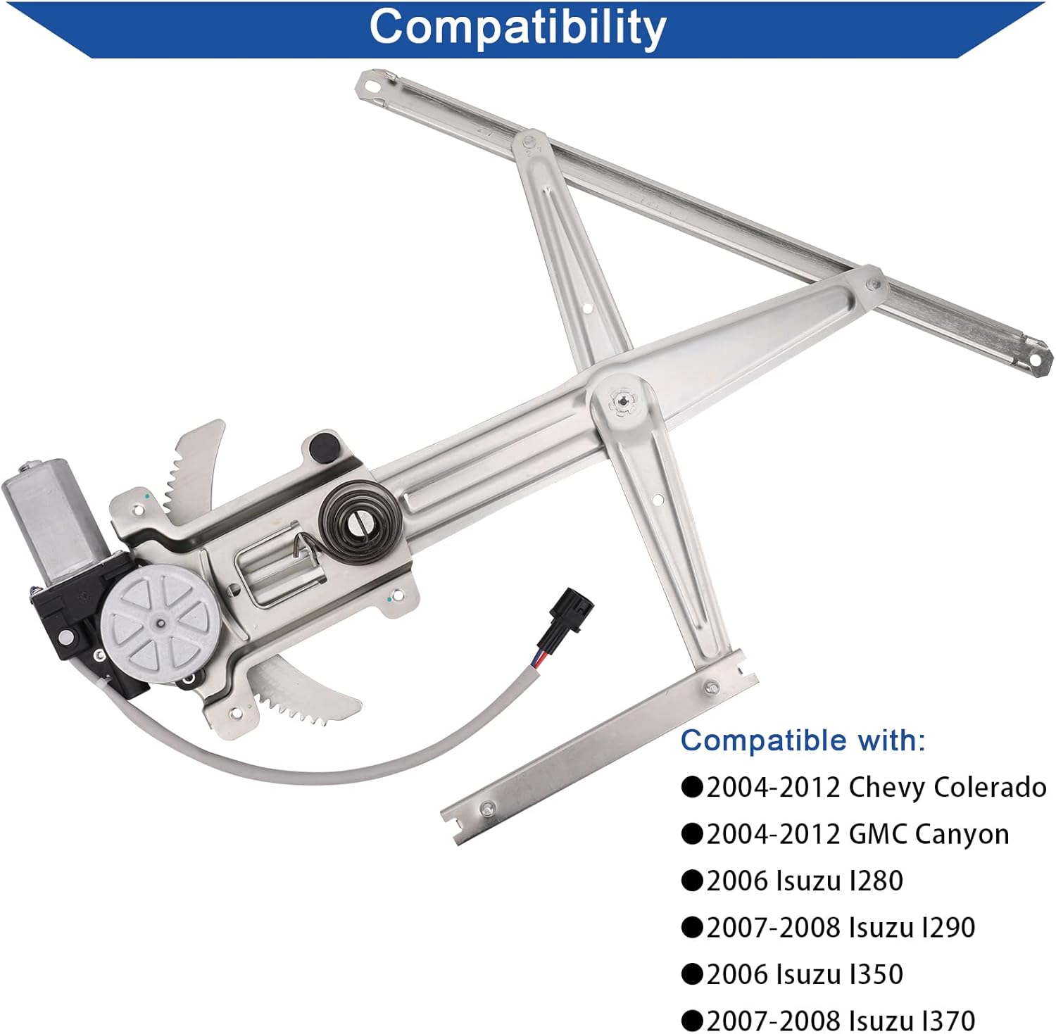 Obaee Front Driver Side Power Window Lift Regulator With Motor Compatible with Chevy Colorado GMC Canyon 2004-2011, Isuzu i-280 i-350 2006, i-290 i-370 2007-2008 Replace OE 741-014