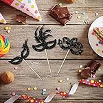 Gyufise 24Pcs Masquerade Masks Cupcake Toppers Glitter Bachelorette Party Mask Cupcake Food Fruit Picks Masquerade Mardi Gras Party Baby Shower Birthday Party Cake Decorations Black - Image 3