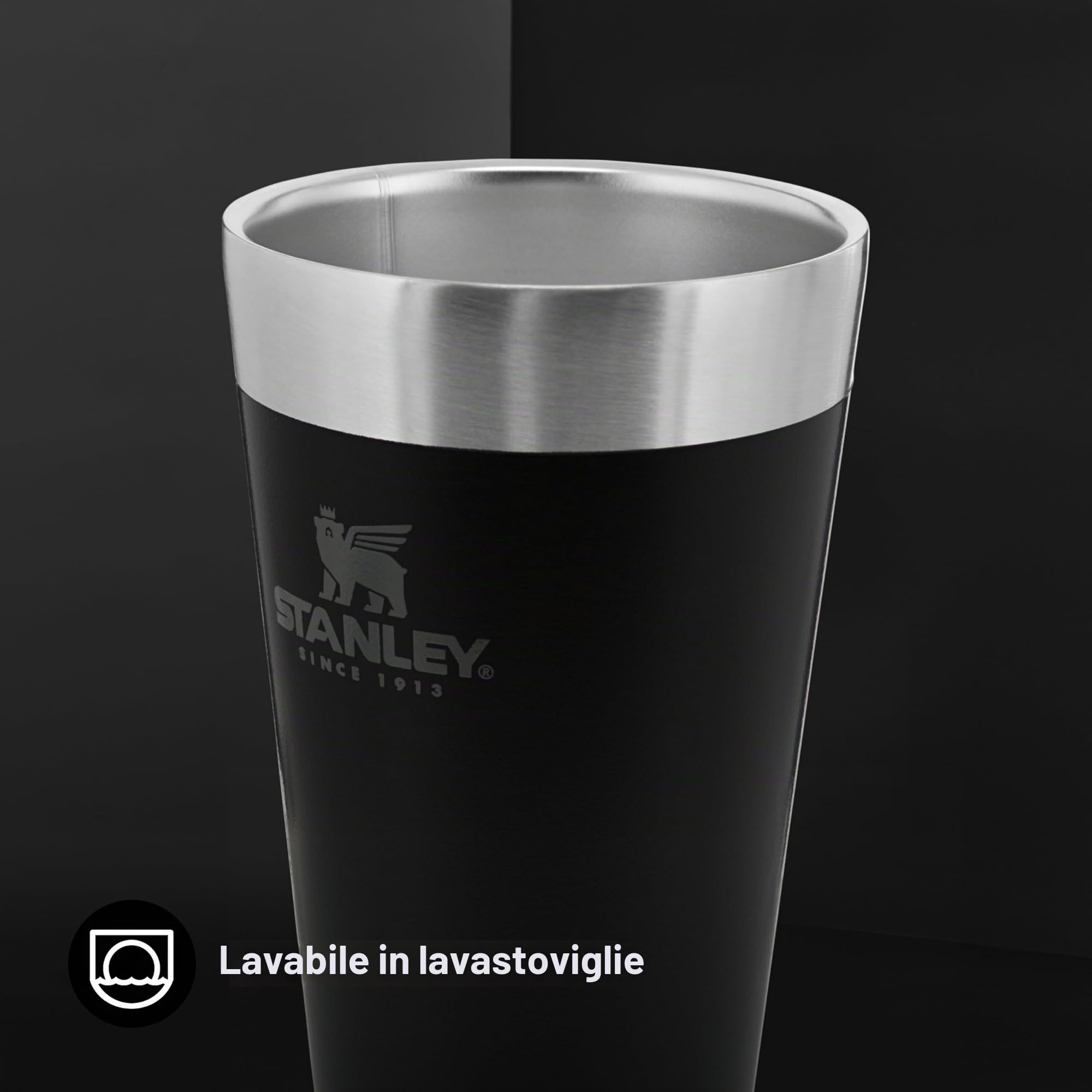 STANLEY 1913 Adventure Stacking Beer Pint 0.47L - Mantiene Le Bevande Fresche Per 4 Ore - Pinta Di Birra In Acciaio Inossidabile - Lavabile In Lavastoviglie - Matt Black