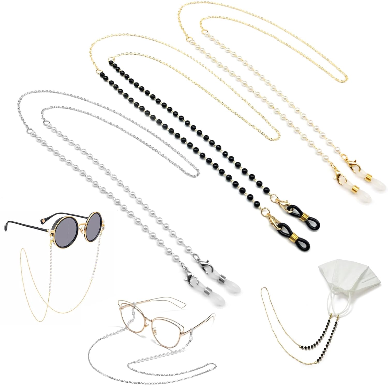 3 Pieces Pearl Spectacle Chain for Women Glasses, Elegant Specs Chains, Non-Slip Eyeglass Strap, Eyewear Retainer Link Holder 70cm 3 Pieces Pearl Spectacle Chain for Women Glasses, Elegant Specs Chains, Non-Slip Eyeglass Strap, Eyewear Retainer Link Holder 70cm