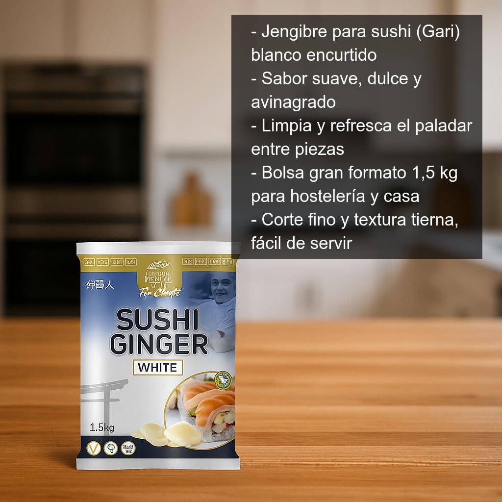 Jengibre encurtido para sushi Gari blanco 1,5 kg bolsa gran formato acompañamiento sushi sashimi
