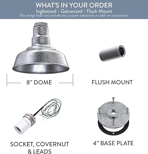 Miniatura 6 de Steel Lighting Co. Inglewood - Lámpara de granero  Lámpara montada en el techo  Cúpula redonda de 8 pulgadas  Montaje empotrado  Colgante moderno de