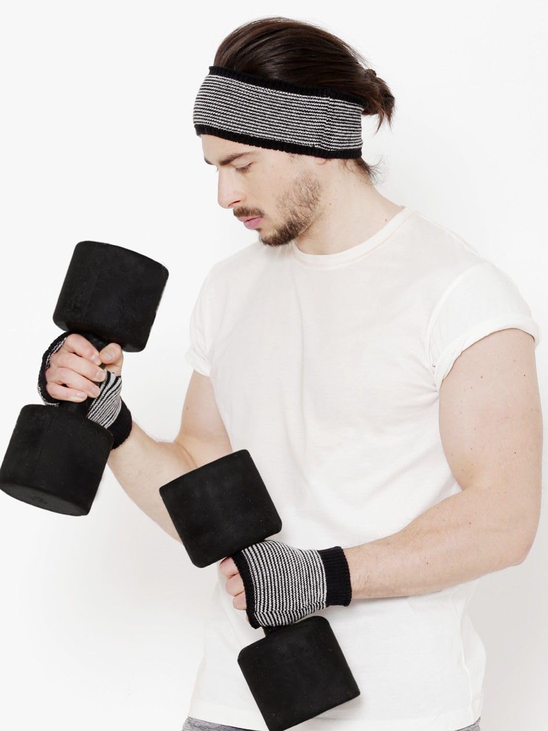 KinderTales® Unisex Sports Headband & Gloves Set (Black) | Cotton Knit Sweatband & Grip Gloves for Gym, Running, Yoga & Outdoor Activities | Non-Slip, Breathable & Stretchable | Made in India