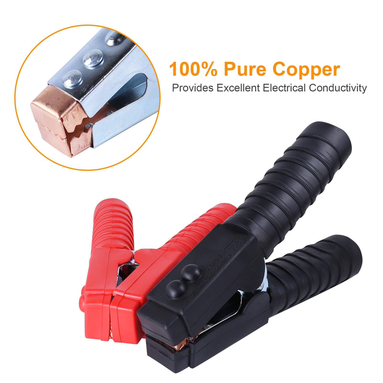 Morsetti per cavi jumper da 1500 A per batteria auto, clip per cavi jumper resistenti, estremità di ricambio per auto, camion, barche, connettore ponticello per batteria, 2 pezzi, rosso + nero