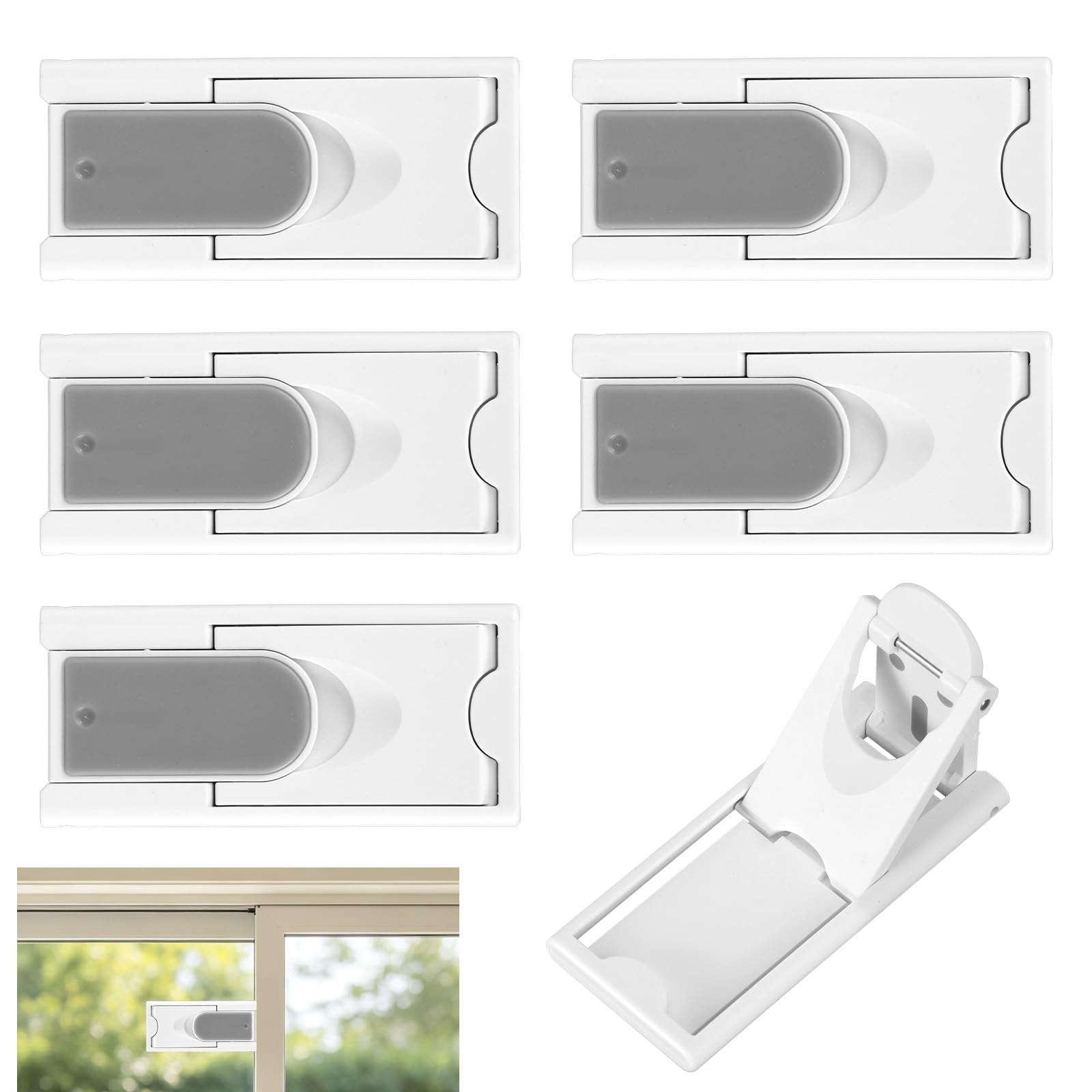 Gosknor 6pcs Sliding Door Child Lock, ABS No Drill Adhesive Safety Kid Lock