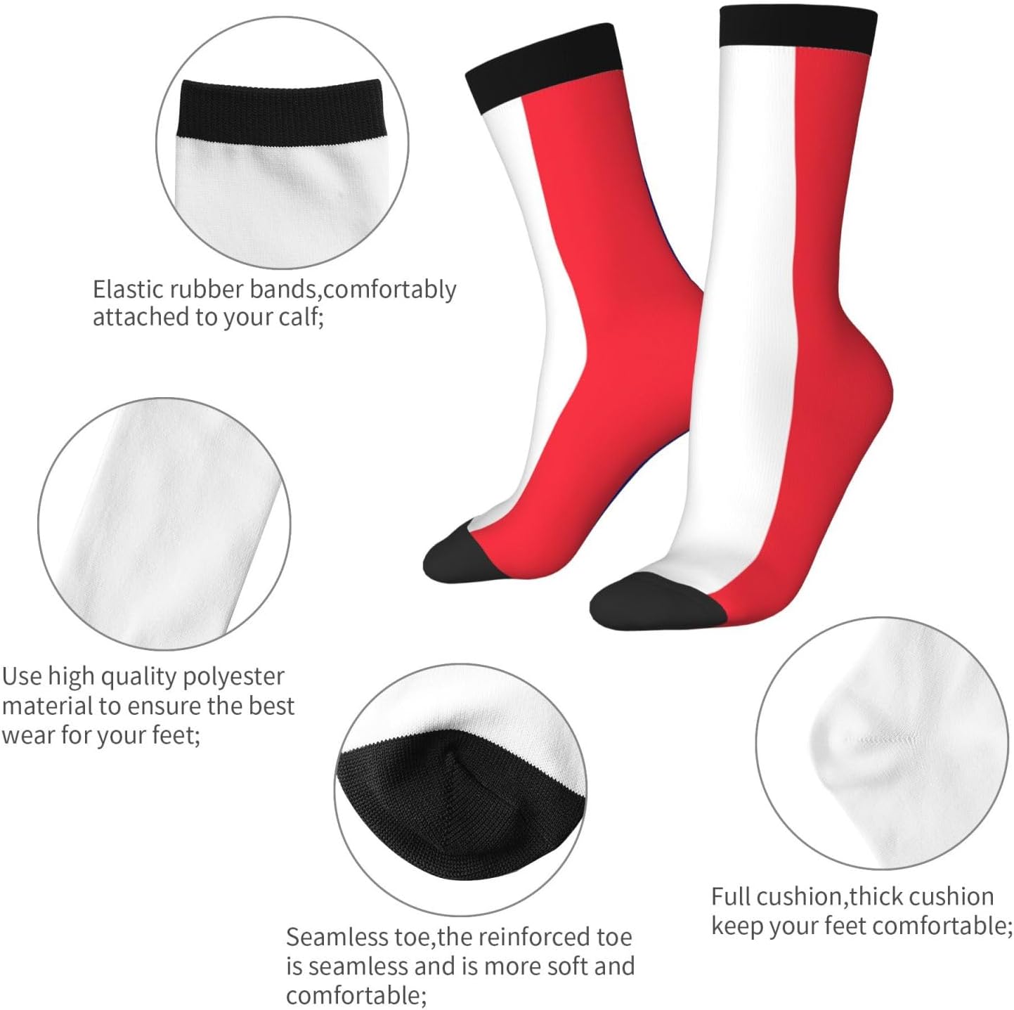 French flag Unisex Crew Work Cushion Socks Long Athletic Running Socks Workout Breathable Socks