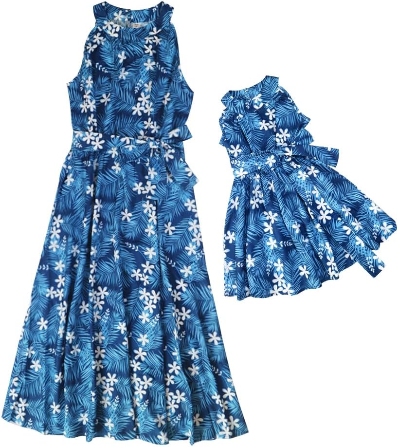 AWIBMK Mommy and Me Dress Summer Casual Floral Print Flutter Sleeve Ruffle Flowy Beach Hawaiian Vacation Dresses