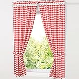 Material: 100% Polyester HongYa 4-TLG. Set Karo-Muster Vorhangschals Küche Gardinen Vorhänge mit Raffhalter H/B 120/80 cm Rot