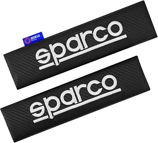 Sparco - Protector de cinturón de seguridad (carbono, 2 unidades), color negro