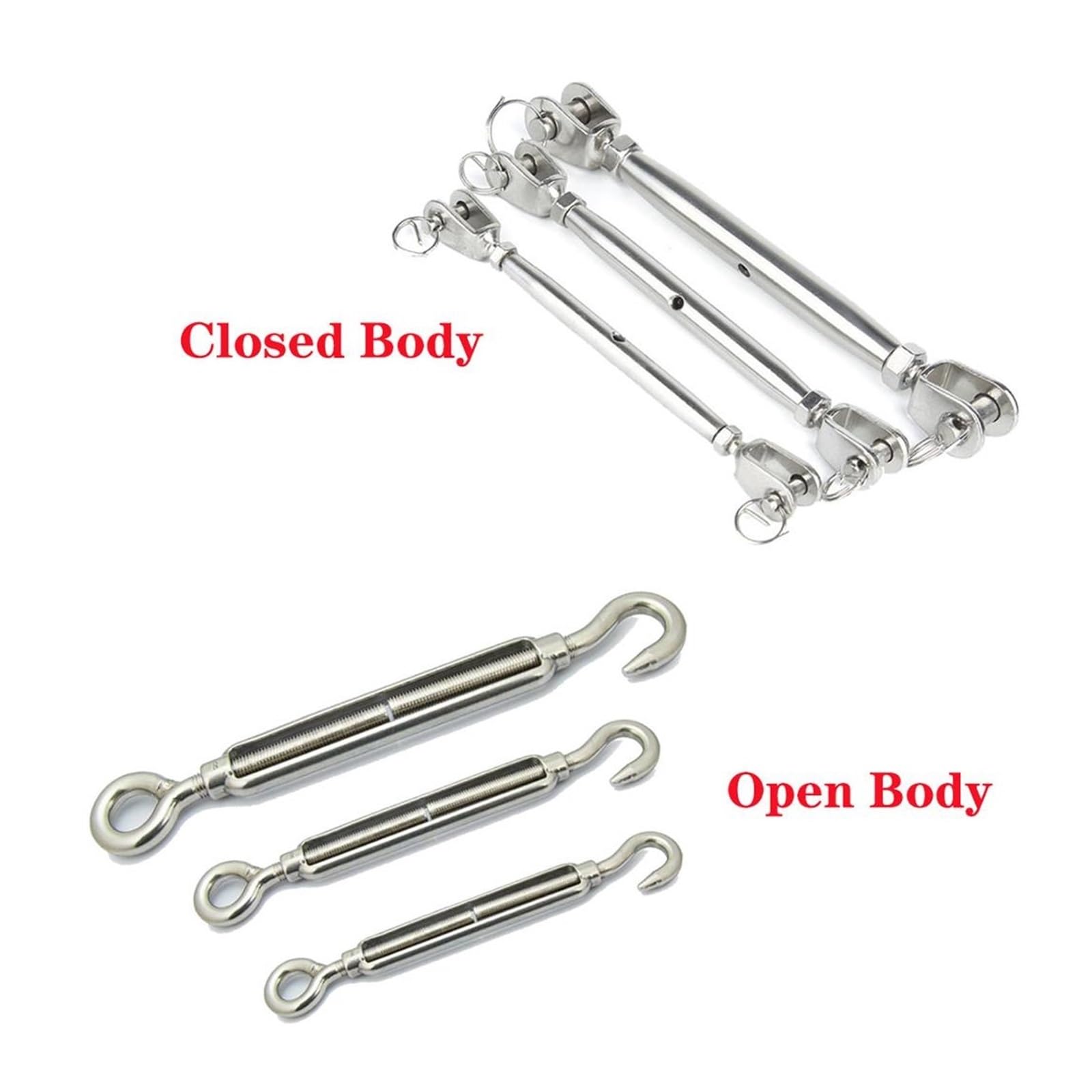 Tenditore a Vite per Cavi, Tenditore in Acciaio Inossidabile 304 Corpo Aperto e Chiuso Gancio for Barca Marino Occhio M4-M20 1 Pezzo(Open Body,M10)