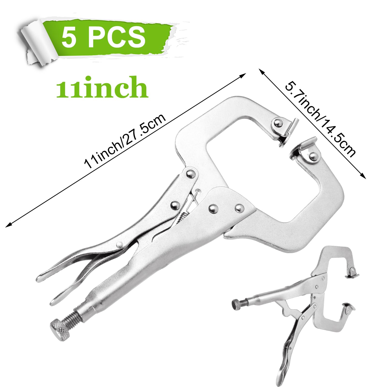 SHUESS 5 Pcs C Clamp Locking Pliers 11 Inch Vise Grip Clamps, Adjustable Welding Clamp with Regular Tip and Swivel Pad for Woodworking, Carpentry, Cabinetry, Welding and Repair