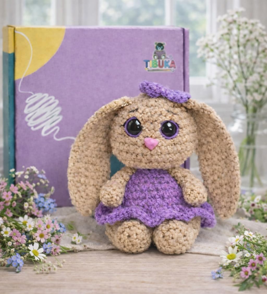TIBUKA Juego de ganchillo – Conejo en un vestido, kits de ganchillo para niños (12+) y adultos, bonitos accesorios de manualidades de ganchillo, kit de inicio de punto de hilo de ganchillo para