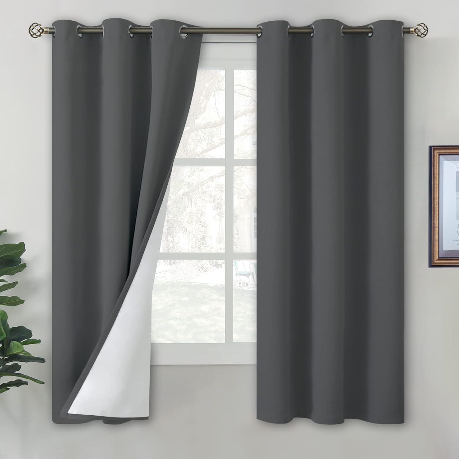 BGment 100% Rod Pocket Double Layer Blackout Curtains Pure White 52 x 63 Bundle 100% Grommet Double Layer Blackout Curtains with White Liner Dark Grey 42 x 63