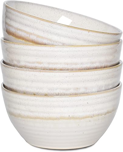 Bosmarlin Juego de 4 cuencos de cerámica para cereales, 26 onzas, cuencos de sopa para avena, ensalada, aptos para lavavajillas y microondas,