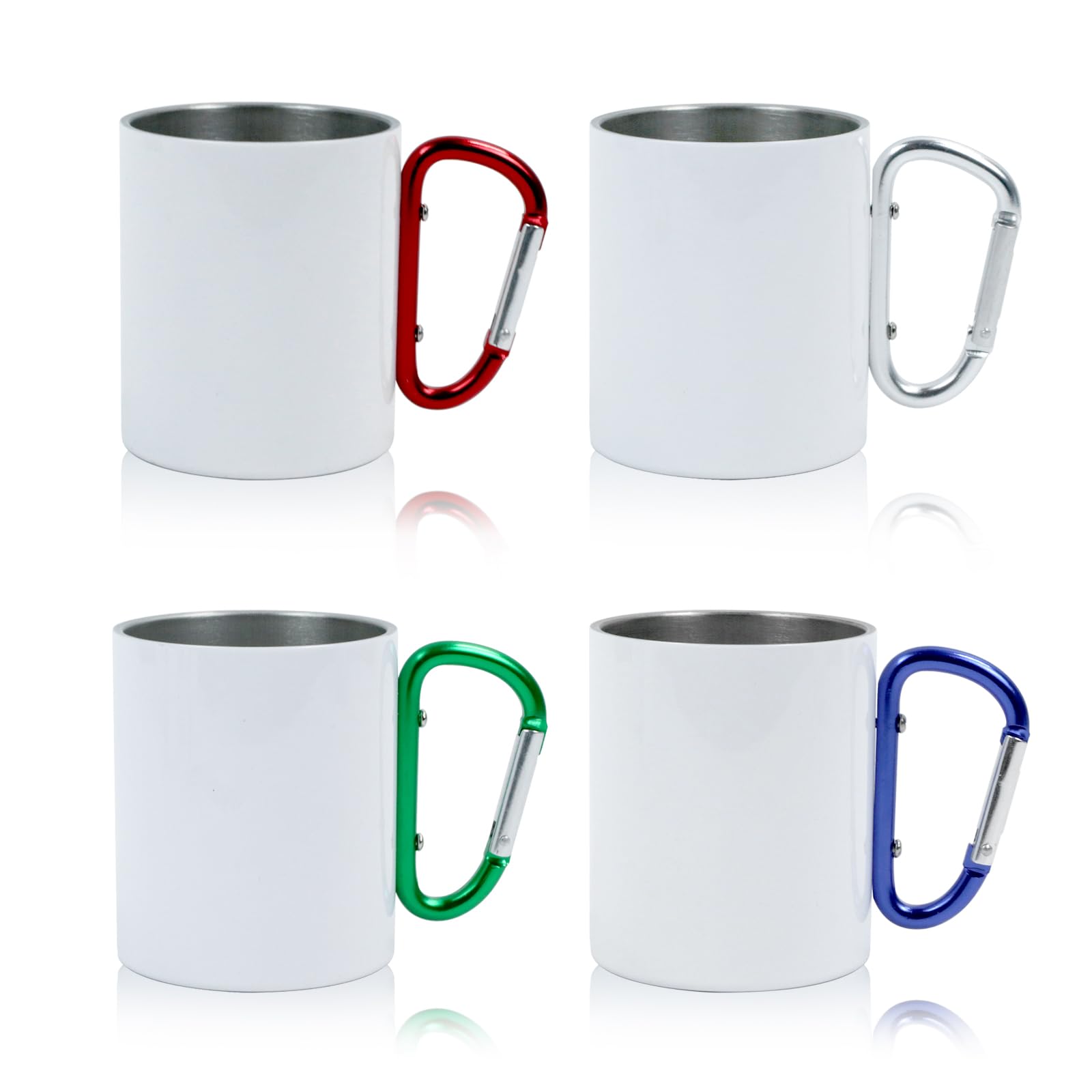 4 tazas de mosquetón de acero inoxidable en blanco de sublimación de 10 onzas con asas de, taza de café de viaje, taza de café portátil con asa para deportes al aire libre