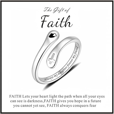 Sterling Silver Just Breathe Ring for Women - Adjustable Faith Hope Love Rings - En...