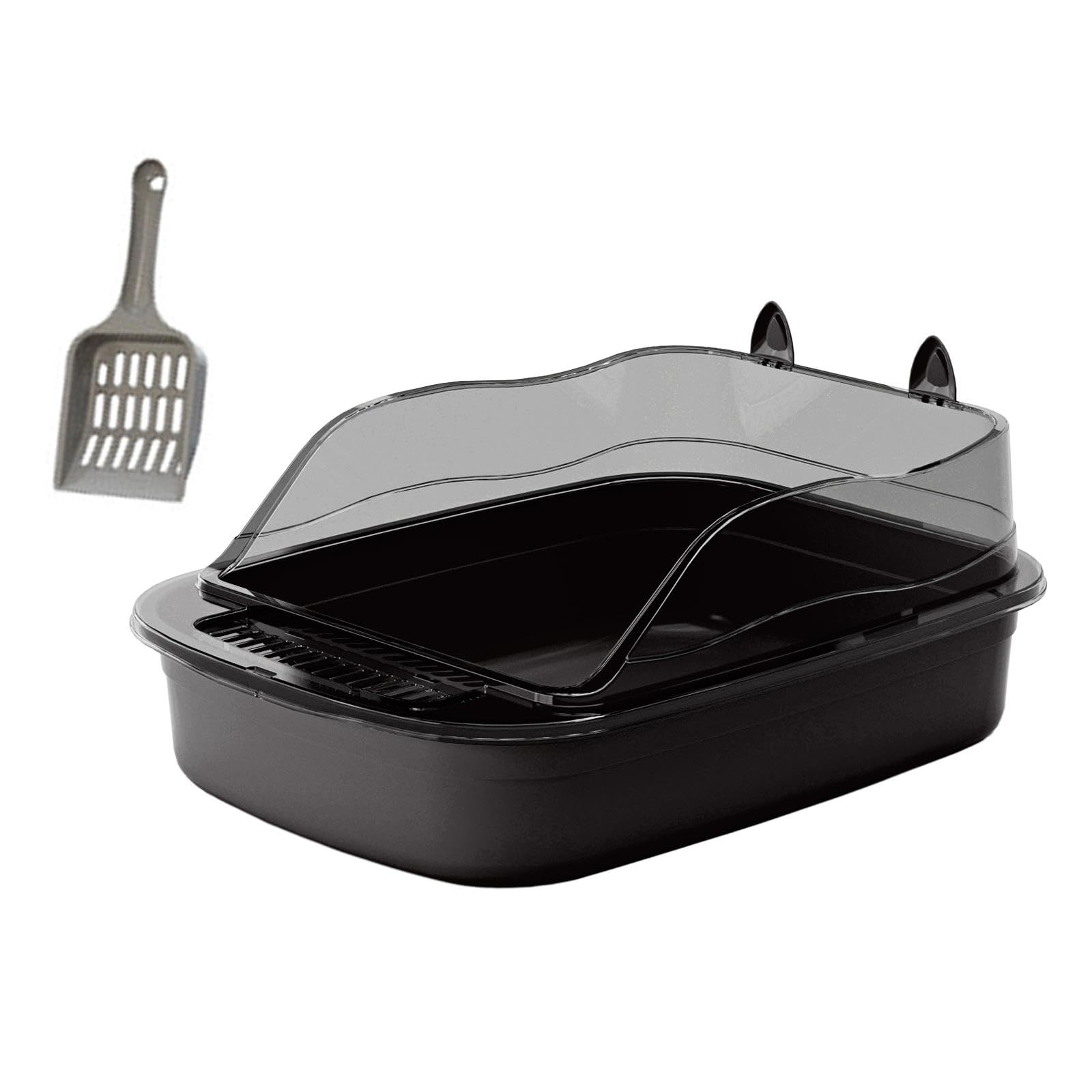 Folpus Open Cats Litter Box Kitten Potty Toilet Cartoon Appearance Kitty Litter Pan Cat Litter Tray, black